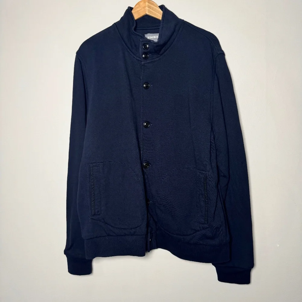 Bonobos Mock Neck Cotton Button Navy Cardigan Sz L - Picture 1 of 5